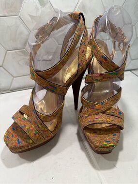 Report Signature Cork Multicolor Confetti Design Platform Stiletto Heels Sz 9